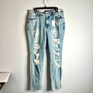 Judy Blue High Waisted Fray Hem Double Cuff Boyfriend Fit Distressed Jeans 16W